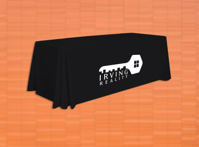 Custom imprinted Table Throws for Irving, TX with a local business logo