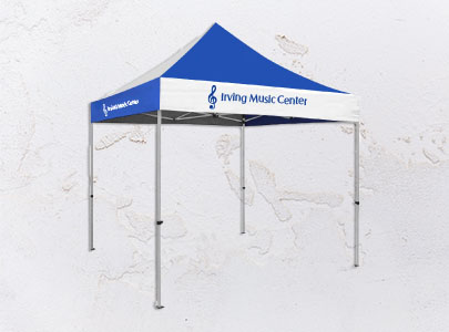 Custom imprinted Tents for Irving, TX with a local business logo